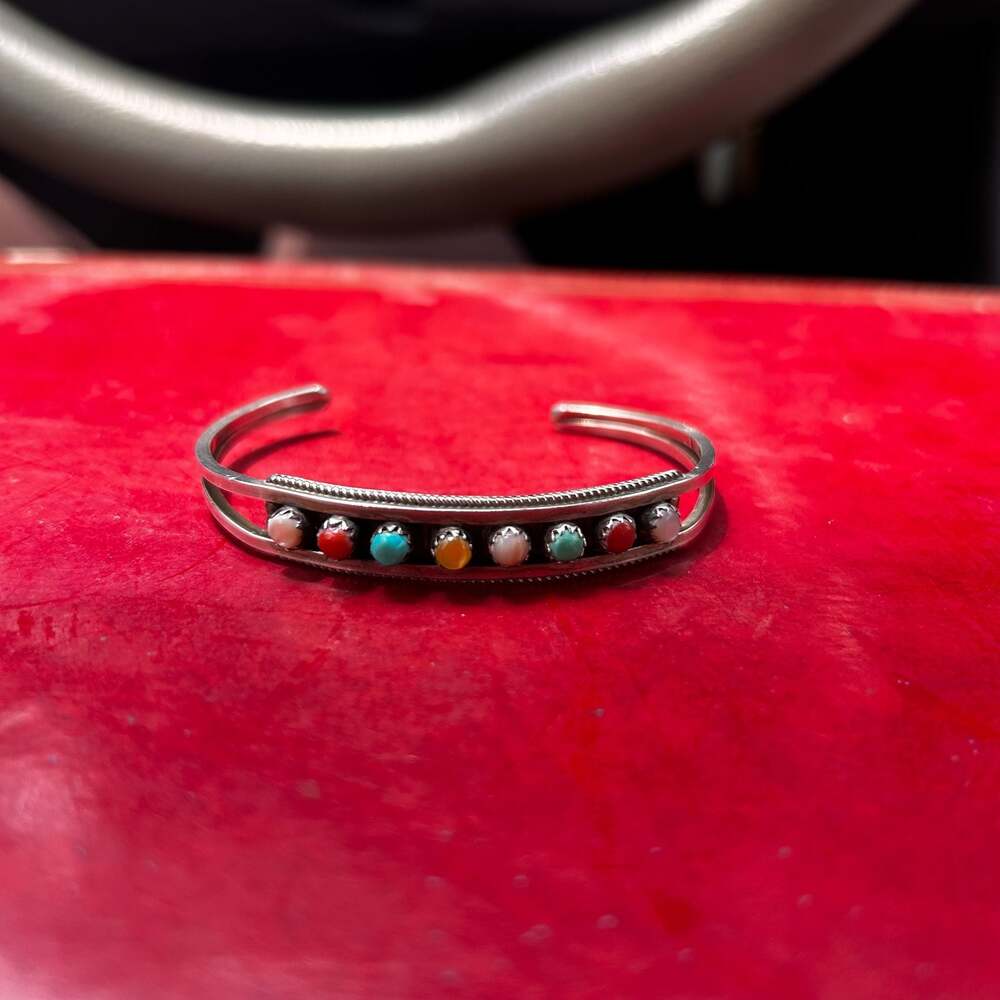 Native American Sterling Silver Multi-Stone Inlay Cuff Bracelet
